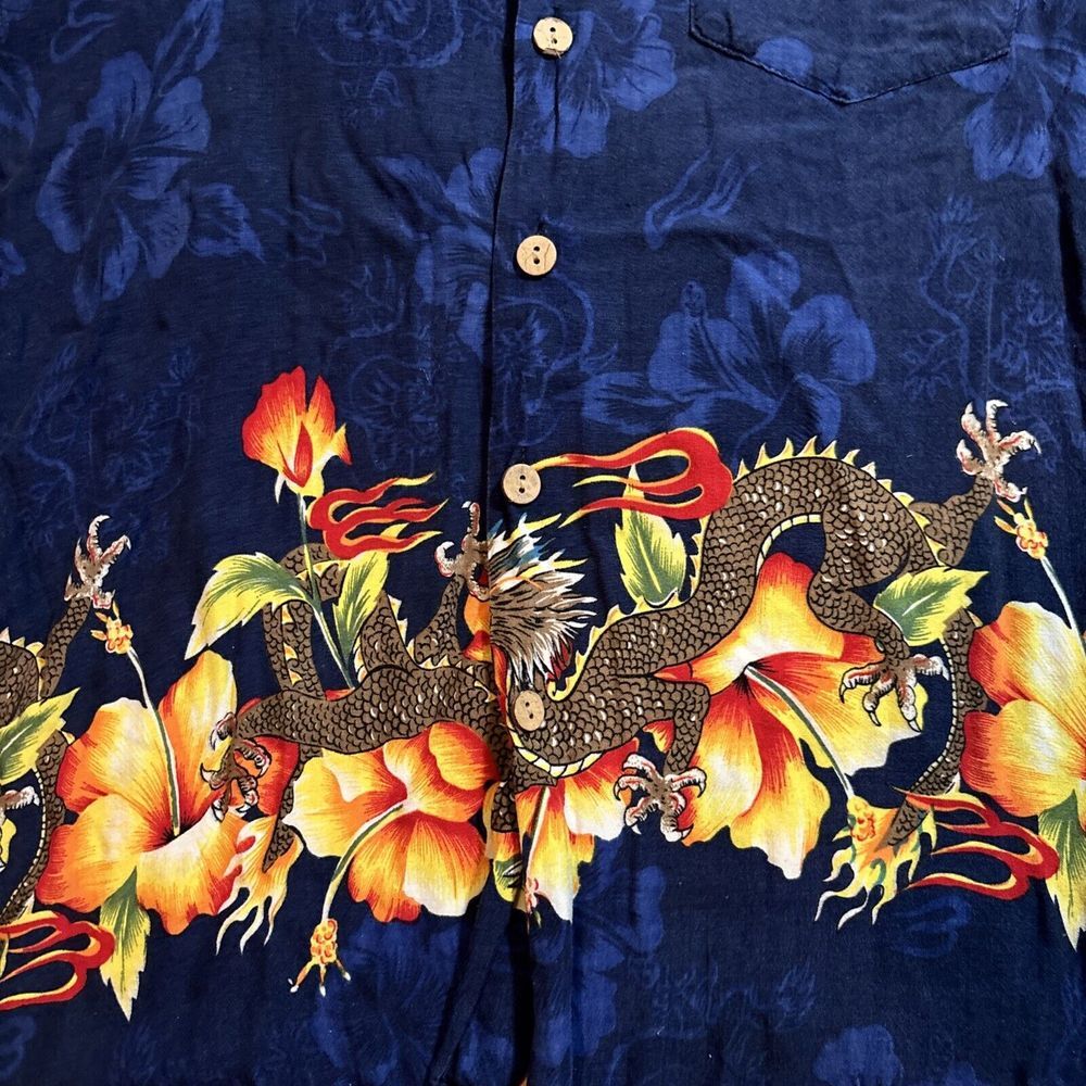 Vintage Kennington Ltd Hawaiian Dragon Flames Shirt Button Up‎ Mens XL Blue Red - Picture 3 of 7